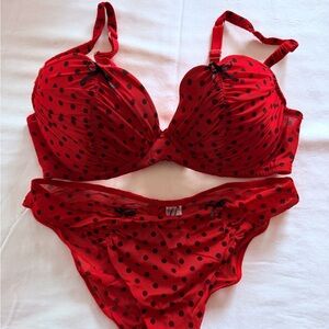 Preowned Chantal Thomass Sexy Lingerie Set Red Black Polka Dot Sz 36C/XS-S